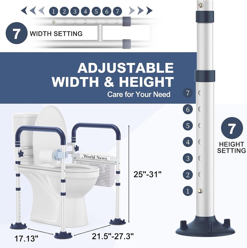 HOLYHEAL Toilet Safety Rails for Seniors, Adjustable Height & Width Toilet Rails, 350 lb Toilet Handles for Elderly and Disabled, Foldable Toilet Safety Frame, Toilet Bars Fit Any Toilets - Image 2